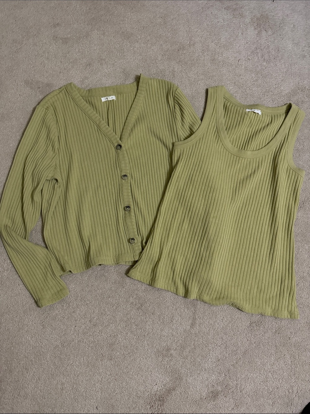 Maurices Olive Green Ribbed Tank and Button Cardigan Set